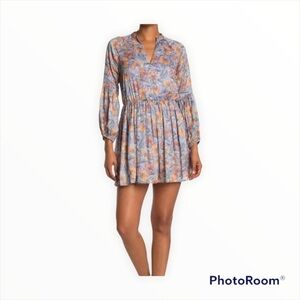 NEW NSR x REVOLVE Lilac Purple Long Sleeve V Neck Ditsy Floral Mini Dress XS